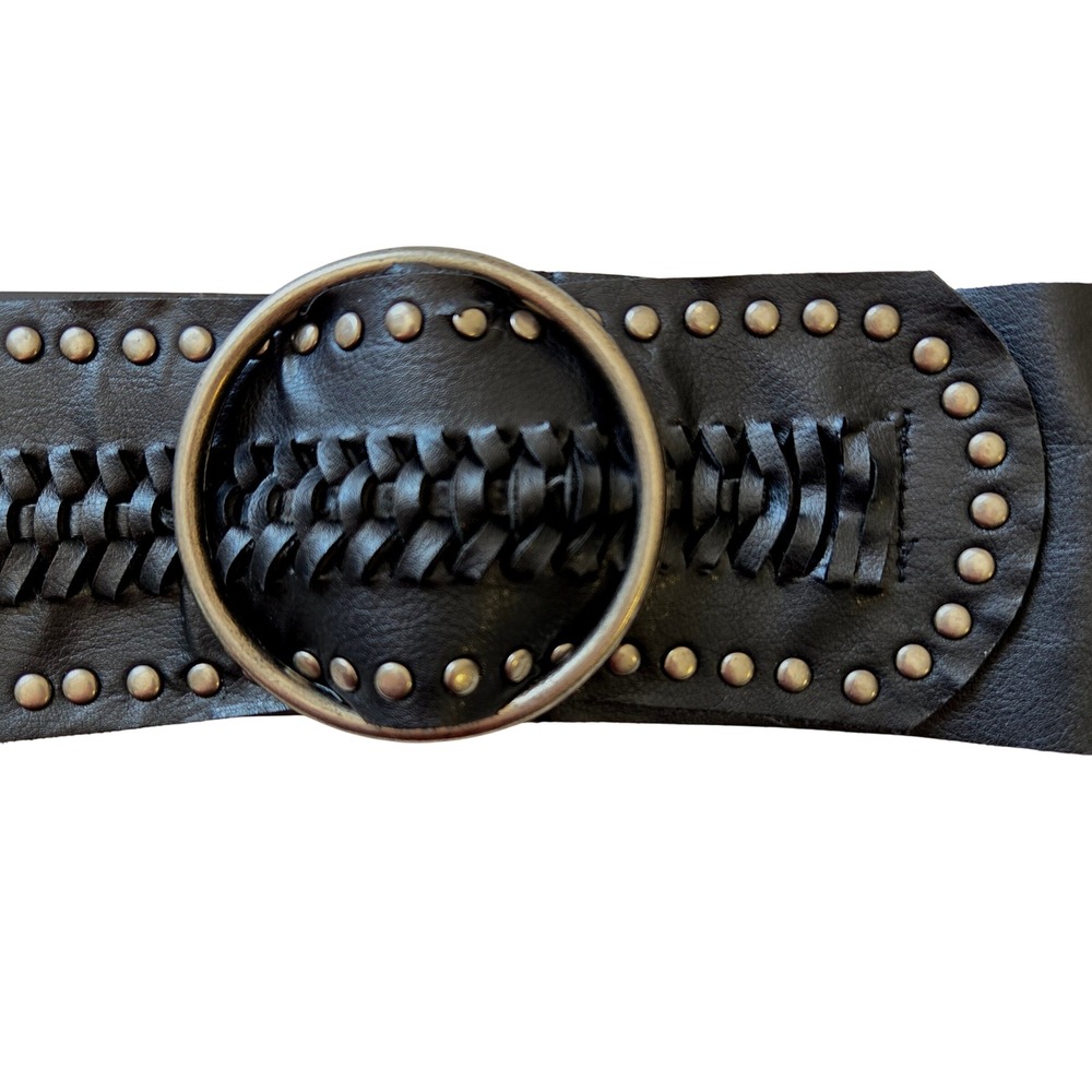 Nine West Womens Black Braided Studded Wide O-Ring Waist Belt S/M 352178C